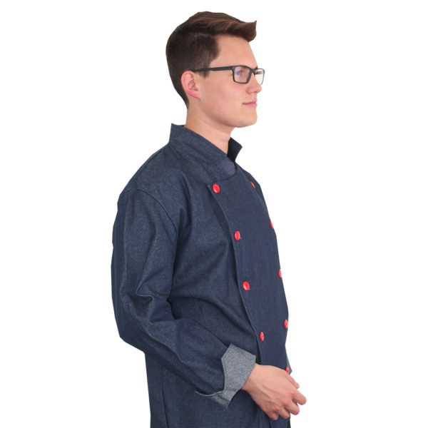 Chaqueta mezclilla botones rojos hombre