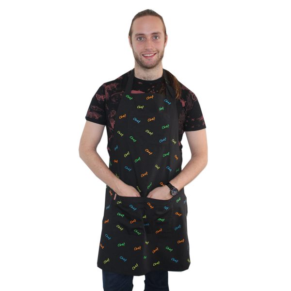 Delantal Chef escrito en colores negro