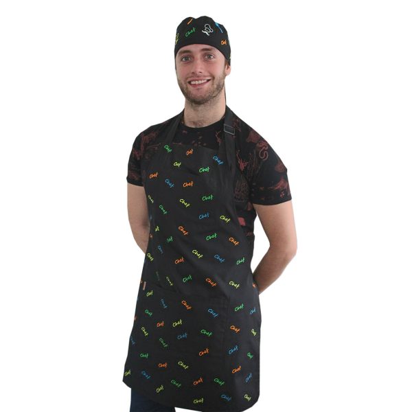 Delantal Chef escrito en colores negro