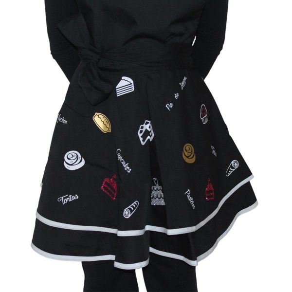 Delantal Vintage Negro Estampado Repostería