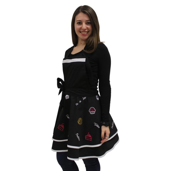 Delantal Vintage Negro Estampado Repostería