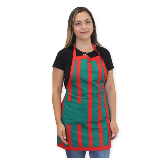 Delantal listado verde rojo