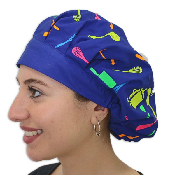 Gorro azul estampado utensilios-mujer