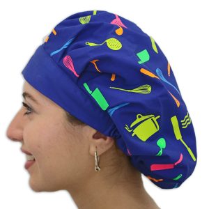 Gorro azul estampado utensilios-mujer
