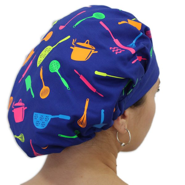 Gorro azul estampado utensilios-mujer
