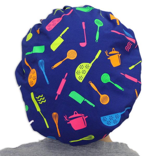 Gorro azul estampado utensilios-mujer