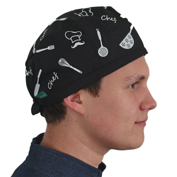 Gorro Negro Chef y Utensilios Blanco -Unisex