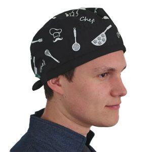 Gorro Negro Chef y Utensilios Blanco -Unisex