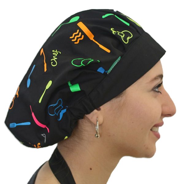 Gorro Negro Chef y Utensilios - Mujer