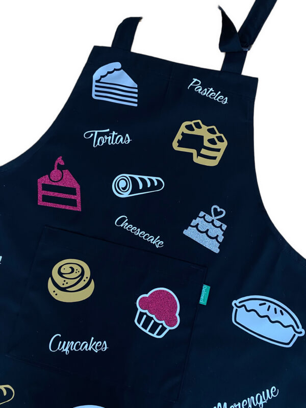 Delantal de cocina diseño repostería pastelería negro