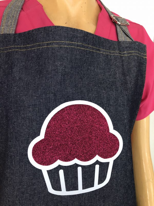 Delantal mezclilla  Cupcakes Glitter Fucsia - Mujer